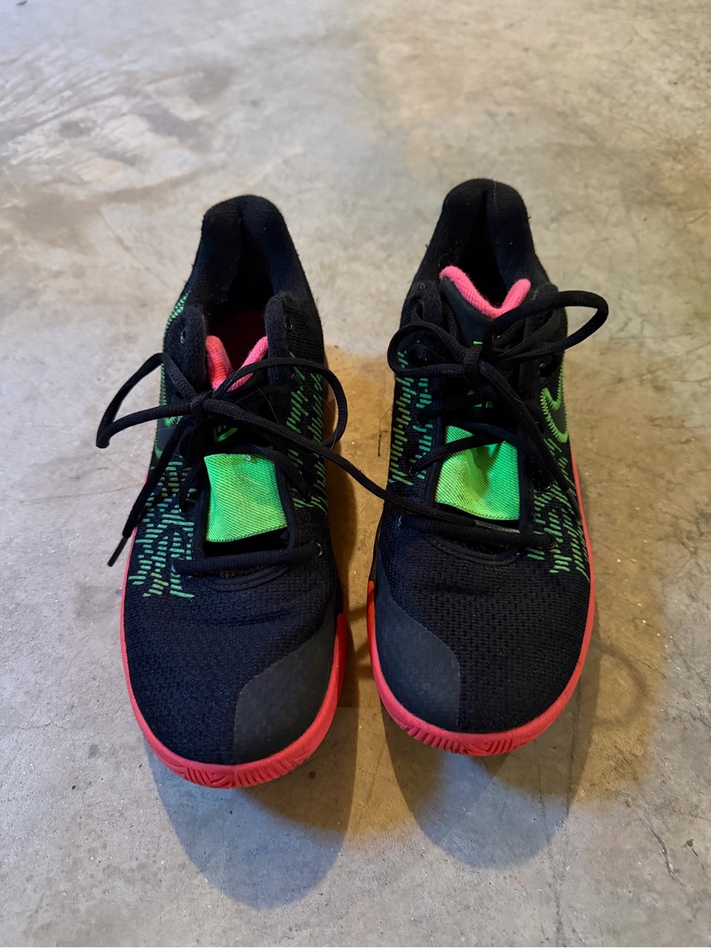 Nike Kids Black Sneakers with Neon Green & Pink Trim
